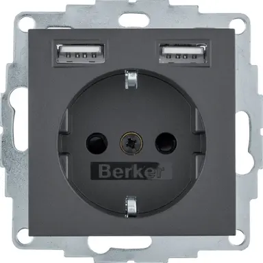 Berker 48031606 wandcontactdoos randaarde 2 x USB type A S1/B3/B7 antraciet mat