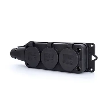 Power PWC163VR stekkerdoos 3-voudig met randaarde gedraaide stekkerstand en klapdeksel IP44 zwart