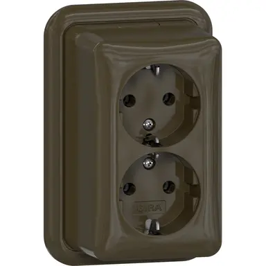 Gira 478018 wandcontactdoos 2-voudig randaarde opbouw bruin