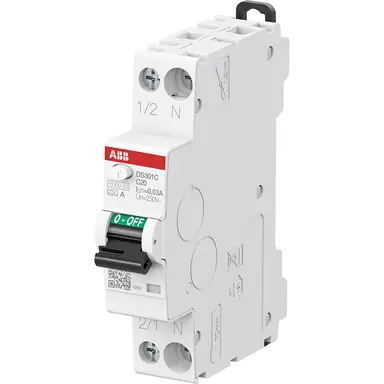 ABB DS301C B20 A30 System pro M compact aardlekautomaat 1p+N 20A 30mA B-karakteristiek 6kA type-A
