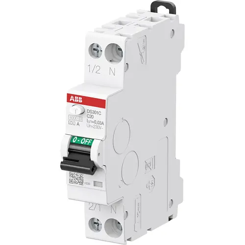 ABB DS301C B20 A30 System pro M compact aardlekautomaat 1p+N 20A 30mA B-karakteristiek 6kA type-A