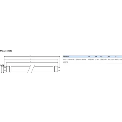Philips 64679000 Master Value LED TL-buis 600 mm 8W 3000K neutraal wit 1000lm T8