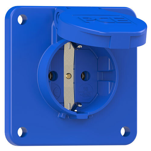 PCE 105-8B wandcontactdoos met randaarde en klapdeksel 16A 75 x 75 mm blauw IP54