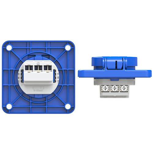 PCE 105-8B wandcontactdoos met randaarde en klapdeksel 16A 75 x 75 mm blauw IP54