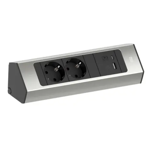 Bachmann 932.002 Casia 2 hoekstopcontact 2x RA wcd + 1x USB A en 1x USB C poort RVS look