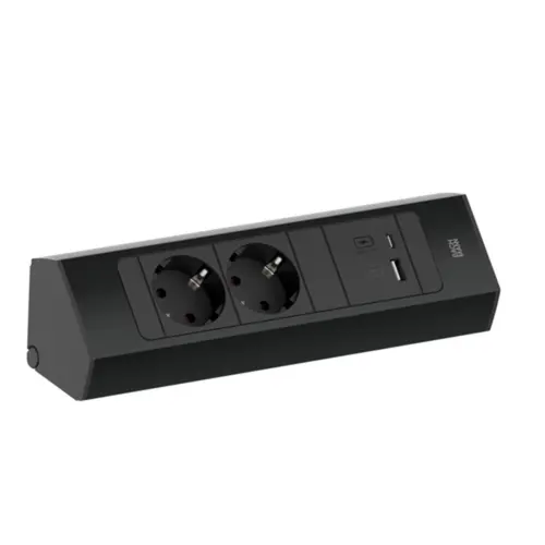 Bachmann 932.102 Casia 2 hoekstopcontact 2x RA wcd + 1x USB A en 1x USB C poort zwart
