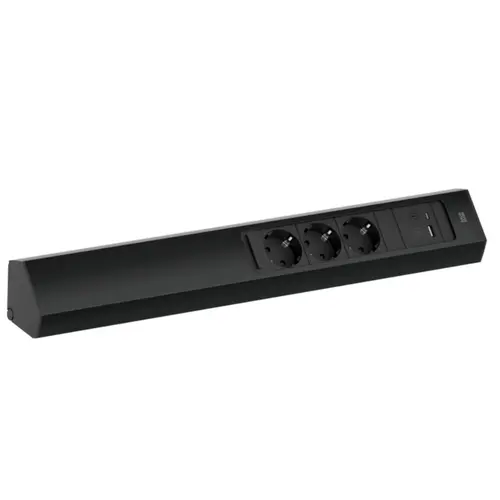 Bachmann 932.106 Casia 2 hoekstopcontact lang met schuifelement 3x RA wcd + 1x USB A en USB C poort zwart