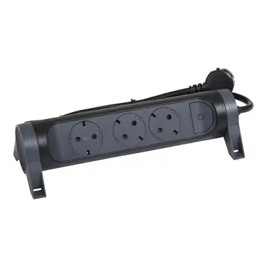 Legrand 694528 stekkerdoos met schakelaar en 1,5 m snoer 3x wcd zwart/donkergrijs