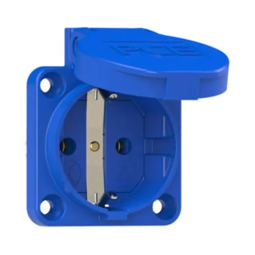 PCE 105-0BS wandcontactdoos met randaarde en klapdeksel 16A zonder flens 50 x 50 mm blauw IP54