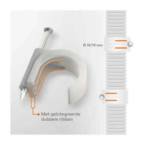 JMV SP 16 19 FLEX TR spijkerclip tbv flexibele buis 16 - 20 mm transparant 100 stuks