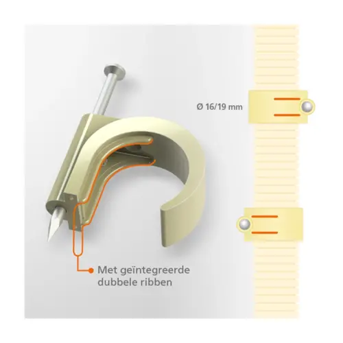 JMV SP 16 19 FLEX CR spijkerclip tbv flexibele buis 16 - 20 mm creme 100 stuks