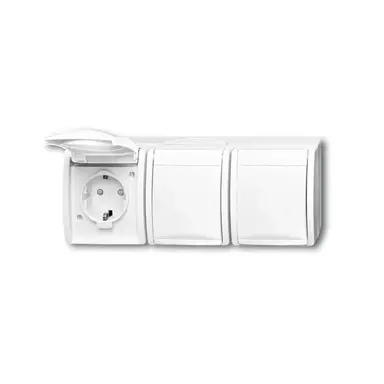 Busch-Jaeger 2300/3 EBW-54 wandcontactdoos randaarde 3-voudig kindveilig met klapdeksels opbouw Ocean IP44 alpinwit