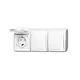 Busch-Jaeger 2300/3 EBW-54 wandcontactdoos randaarde 3-voudig kindveilig met klapdeksels opbouw Ocean IP44 alpinwit