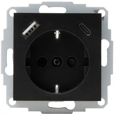 Kopp 297250007 wandcontactdoos randaarde USB-A en USB-C met verhoogde aanraakbeveiliging HK07 Athenis zwart mat
