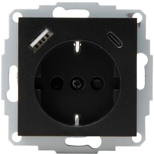 Kopp 297250007 wandcontactdoos randaarde USB-A en USB-C met verhoogde aanraakbeveiliging HK07 Athenis zwart mat
