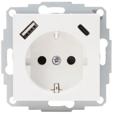 Kopp 297229005 wandcontactdoos randaarde USB-A en USB-C met verhoogde aanraakbeveiliging HK07 Athenis helder wit glans