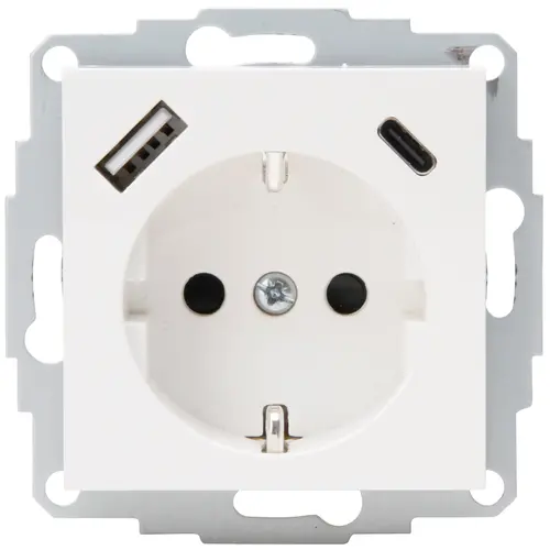 Kopp 297229005 wandcontactdoos randaarde USB-A en USB-C met verhoogde aanraakbeveiliging HK07 Athenis helder wit glans
