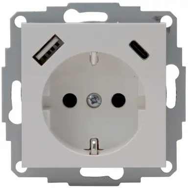 Kopp 297234007 wandcontactdoos randaarde USB-A en USB-C met verhoogde aanraakbeveiliging HK07 Athenis grijs mat
