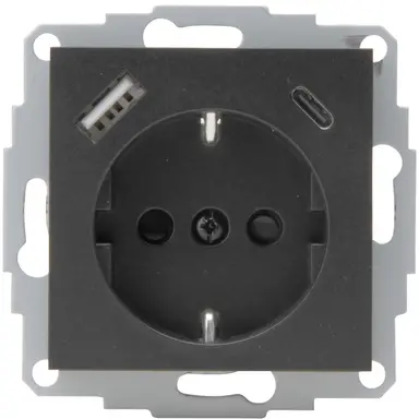 Kopp 297215004 wandcontactdoos randaarde USB-A en USB-C met verhoogde aanraakbeveiliging HK07 Athenis antraciet