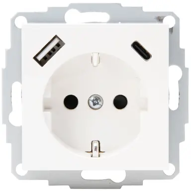 Kopp 297213002 wandcontactdoos randaarde USB-A en USB-C met verhoogde aanraakbeveiliging HK07 Athenis arctic wit glans