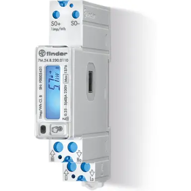 Finder 7M.24.8.230.0210 kWh energiemeter 1-fase bidirectioneel 40A 230V LCD display