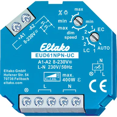 Eltako EUD61NPN-UC universele inbouw LED dimmer tot 400W. Voor dimbare LED en R/L/C last