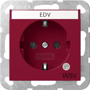 Gira 4452108 wandcontactdoos randaarde met controlelamp en tekstkader System 55 rood