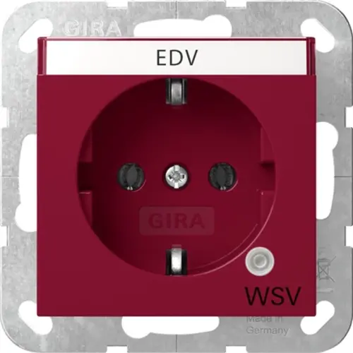 Gira 4452108 wandcontactdoos randaarde met controlelamp en tekstkader System 55 rood