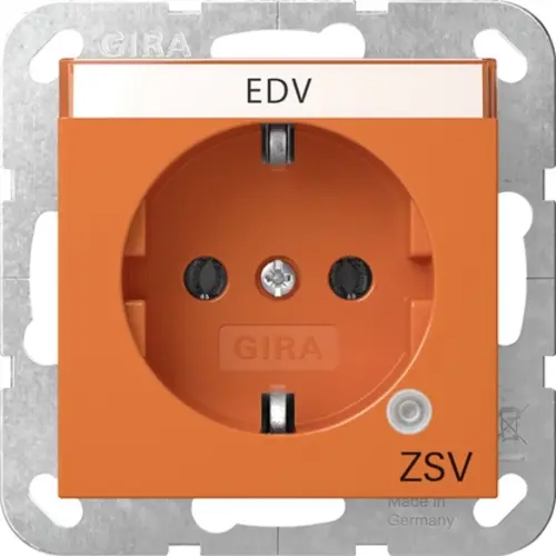Gira 4452109 wandcontactdoos randaarde met controlelamp en tekstkader System 55 oranje