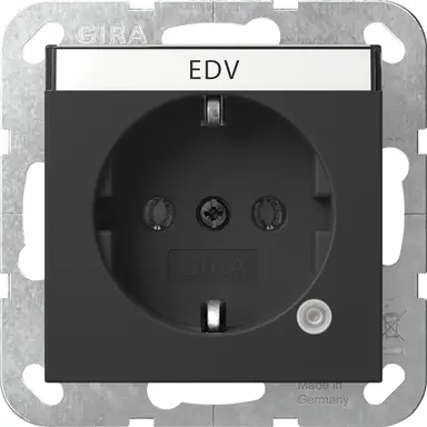 Gira 4452005 wandcontactdoos randaarde met controlelamp en tekstkader System 55 zwart mat