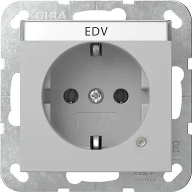 Gira 4452015 wandcontactdoos randaarde met controlelamp en tekstkader System 55 grijs mat