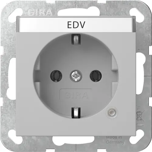 Gira 4452015 wandcontactdoos randaarde met controlelamp en tekstkader System 55 grijs mat