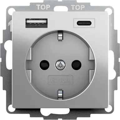 Gira 2459600 wandcontactdoos randaarde USB-A en USB-C met verhoogde aanraakbeveiliging Systeem edelstaal