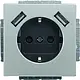 Busch-Jaeger 20 EUCB2USB-866 wandcontactdoos randaarde kindveilig met 2xUSB Pure Stainless Steel-Look