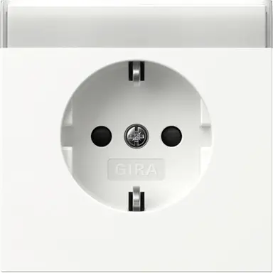 Gira 446270 wandcontactdoos randaarde met tekstkader en verhoogde aanraakbeveiliging F100 wit glans