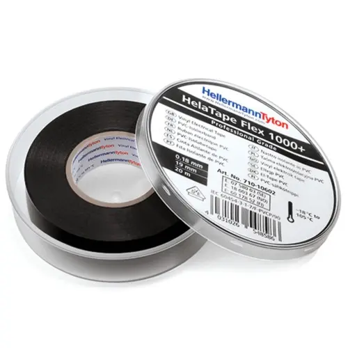 Hellermann HTAPE-FLEX1000+ C 19x20-PVC-BK all-weather zelfklevende isolatietape PVC 19 mm x 20 meter zwart