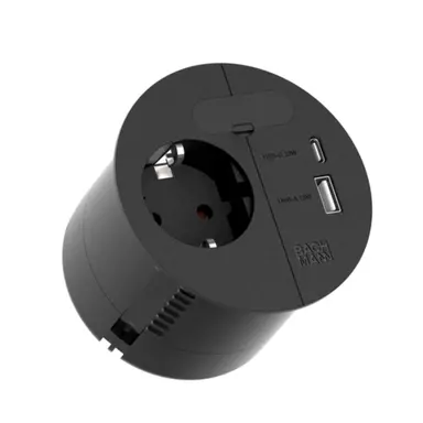 Bachmann 938.203 inbouwstopcontact rond 80mm met randaarde + USB-A/C en 0,2m GST o.g. kabel zwart