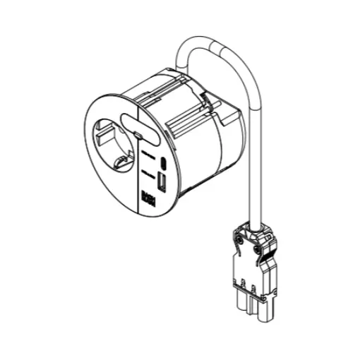 Bachmann 938.203 inbouwstopcontact rond 80mm met randaarde + USB-A/C en 0,2m GST o.g. kabel zwart
