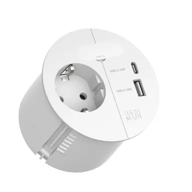 Bachmann 938.301 inbouwstopcontact rond 80mm met randaarde + USB-A/C en 2m snoer met RA-stekker wit