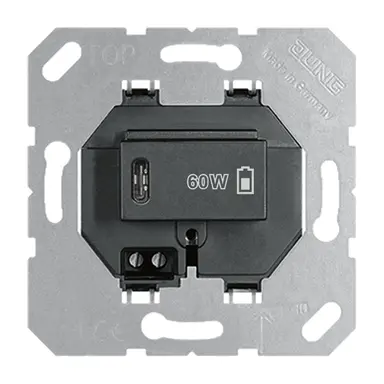 JUNG USB PD60 C SW USB-lader type C met snellaadfunctie Power Delivery 60 Watt zwart glans