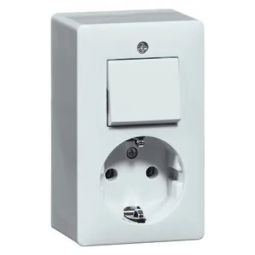 PEHA 6696.02 combinatie schakelaar en wandcontactdoos randaarde opbouw wit