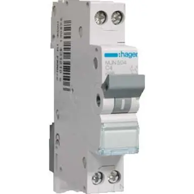 Hager MJN504 installatieautomaat 1p+N 4A C-karakteristiek 4,5kA