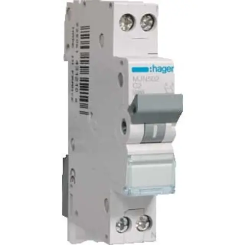 Hager MJN502 installatieautomaat 1p+N 2A C-karakteristiek 4,5kA