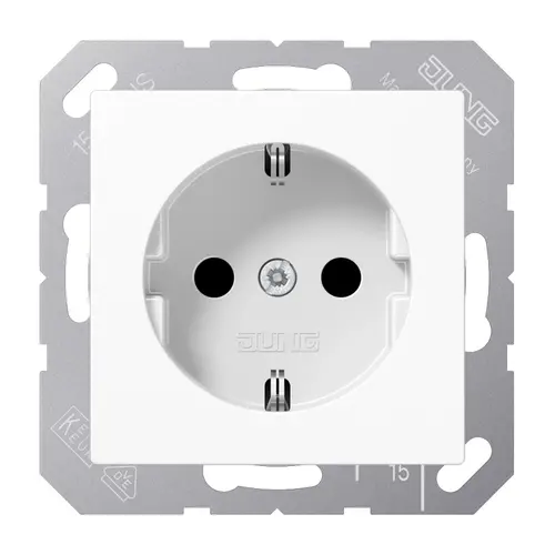 JUNG A 1521 NBF WW wandcontactdoos randaarde met schroefklemmen A-range alpine wit