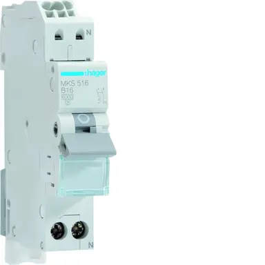 Hager VKS01SG installatieautomaat 1p+N 16A B-karakteristiek 6kA Quickconnect