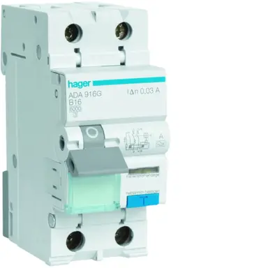 Hager ADA916G aardlekautomaat 16A 1p+N 30mA B-karakteristiek 6kA Klasse-A