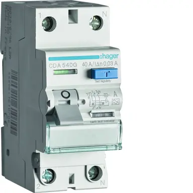 Hager CDA540G aardlekschakelaar 40A 2-polig 30mA Klasse A ongelijke klemhoogte