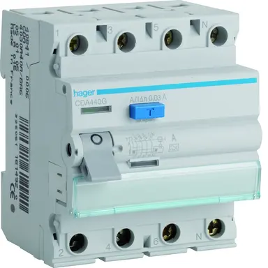 Hager CDA440G aardlekschakelaar 40A 4-polig 30mA Klasse A