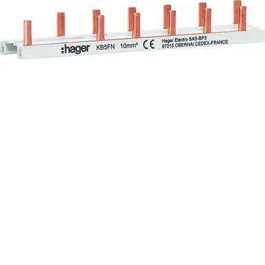 Hager KB5FN kamrail geisoleerd 2-polig 10mm2 40A 7-modulen