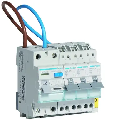 Hager VKS03COMBI combinatie 1x aardlekschak. 40A 2P 30mA + 3x installatieautom. 16A B-karakteristiek